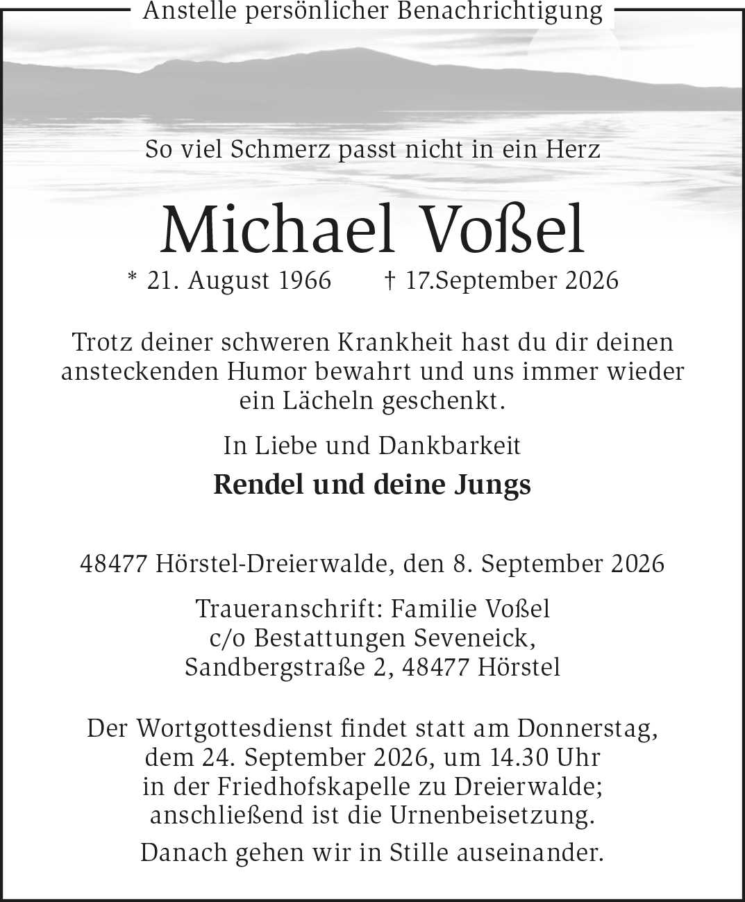 Die Traueranzeige Michael Voßel